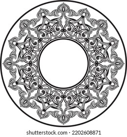 Vector monochrome round oriental ornament. Arabic patterned circle of Iran, Iraq, Turkey, Syria. Persian frame, border. For sandblasting, laser and plotter cutting.