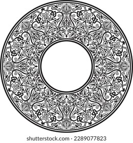 Vector monochrome round oriental ornament. Arabic patterned circle of Iran, Iraq, Turkey, Syria. Persian frame, border. For sandblasting, laser and plotter cutting.