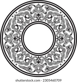 Vector monochrome round oriental ornament. Arabic patterned circle of Iran, Iraq, Turkey, Syria. Persian frame, border. For sandblasting, laser and plotter cutting.