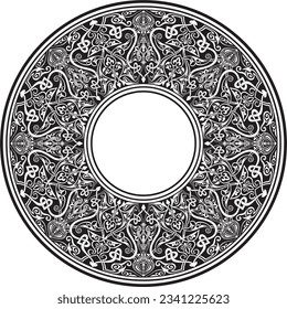 Vector monochrome round oriental ornament. Arabic patterned circle of Iran, Iraq, Turkey, Syria. Persian frame, border. For sandblasting, laser and plotter cutting.
