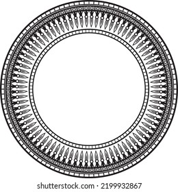 Vector monochrome round ornament of ancient Egypt. Circle Border, frame in pyramids.
