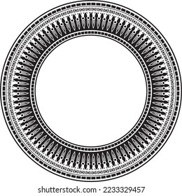 Vector monochrome round ornament of ancient Egypt. Circle Border, frame in pyramids.
