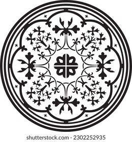 Vector monochrome round ornament of Ancient Greece and Roman Empire. Classic circle with a pattern of European peoples. Meander frame