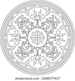 Vector monochrome round ornament of Ancient Greece and Roman Empire. Classic circle with a pattern of European peoples. Meander frame