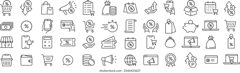 
Vector Monochrome Sale Line Art Icon Set