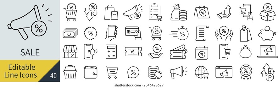 
Vector Monochrome Sale Line Art Icon Set