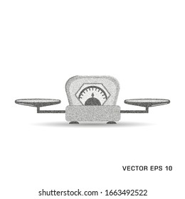 Vector monochrome scales with indicator and arrow. Object icon on an isolated background.
