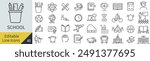 Vector Monochrome School Line Art Icon Set