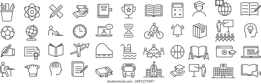 Vector Monochrome School Line Art Icon Set