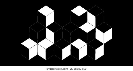 Patrón de cubo 3D monocromático de Vector sin costuras