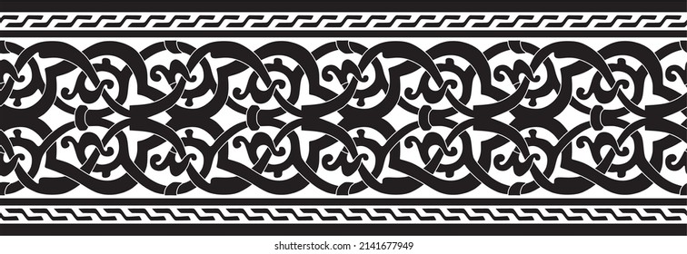 
Vector monochrome seamless arabic ornament. Black endless arabesque, border. For sandblasting, laser and plotter cutting.