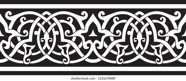 Vector monochrome seamless arabic ornament. Black endless arabesque, border. For sandblasting, laser and plotter cutting.
