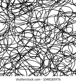 Vector Monochrome Seamless Background With Random Squiggly, Chaotic Lines