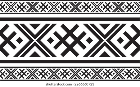 Vector  monochrome seamless Belarusian national ornament. Ethnic endless black border, Slavic peoples frame. 