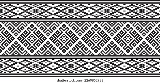 Vector  monochrome seamless Belarusian national ornament. Ethnic endless black border, Slavic peoples frame. 