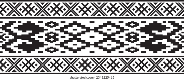 Vector  monochrome seamless Belarusian national ornament. Ethnic endless black border, Slavic peoples frame. 