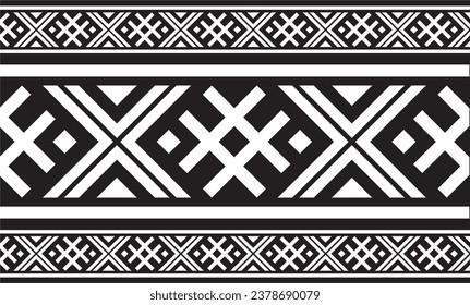 Vector  monochrome seamless Belarusian national ornament. Ethnic endless black border, Slavic peoples frame. 