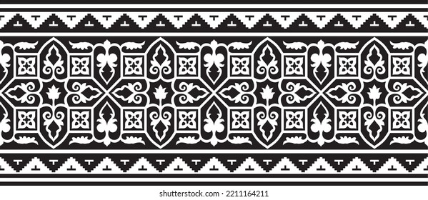 Vector Monochrome Seamless Byzantine Border, Frame. Endless Greek Pattern, Drawing Of The Eastern Roman Empire. Decoration Of The Russian Orthodox Church.
