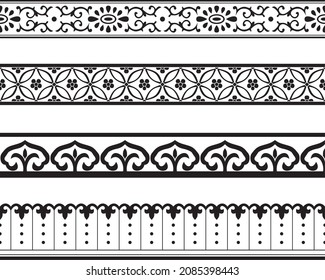 Ornamento nacional chino sin fisuras de vectores monocromo. Frontera, marco, decoración, pueblos asiáticos.
