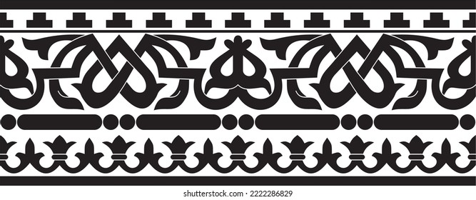 Vector Monochrome Seamless Classic Byzantine Ornament. Endless Border, Ancient Greece, Eastern Roman Empire Frame. Decoration Of The Russian Orthodox Church.
