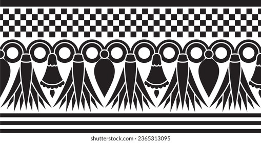 Vector monochrome seamless Egyptian border. Endless black Ornaments of Ancient Egypt. Geometric African frame.