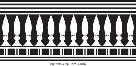 Vector monochrome seamless Egyptian border. Endless black Ornaments of Ancient Egypt. Geometric African frame.