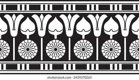 Vector monochrome seamless Egyptian border. Endless black Ornaments of Ancient Egypt. Geometric African frame.