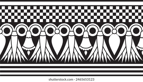 Vector monochrome seamless Egyptian border. Endless black Ornaments of Ancient Egypt. Geometric African frame.