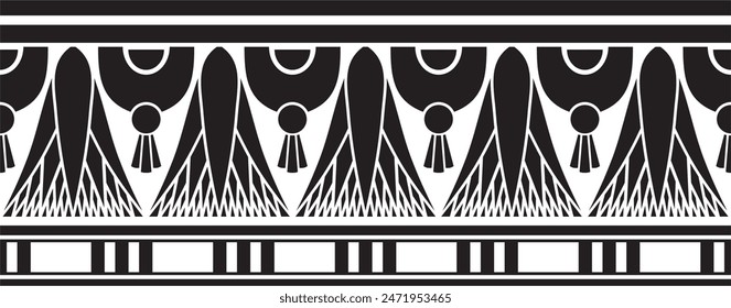 Vector monochrome seamless Egyptian border. Endless black Ornaments of Ancient Egypt. Geometric African frame.