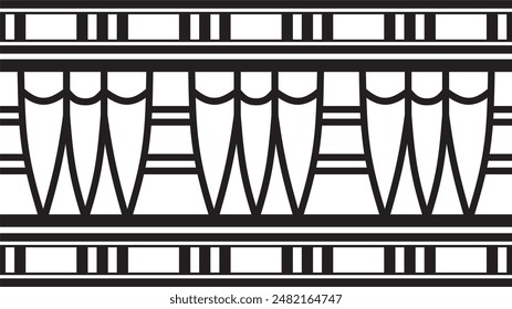 Frontera egipcia monocromática sin costuras de Vector. Interminables adornos negros del antiguo Egipto. Marco geométrico africano.