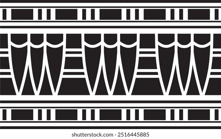 Vector monochrome seamless Egyptian border. Endless black Ornaments of Ancient Egypt. Geometric African frame.