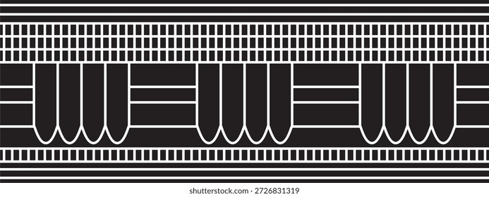 Vektor monochrome nahtlose ägyptische Grenze. Endlose schwarze Ornamente des alten Ägypten. Geometrischer afrikanischer Rahmen.