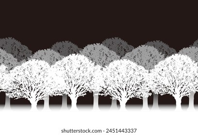 Vector Monochrome Seamless Forest Silhouette Background Illustration With Text Space. Horizontally Repeatable.