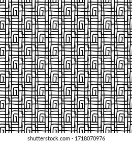 Vector monochrome seamless hand-drawn pattern of arbitrary lines of the square. Stock illustration for backgrounds, textiles and packaging.