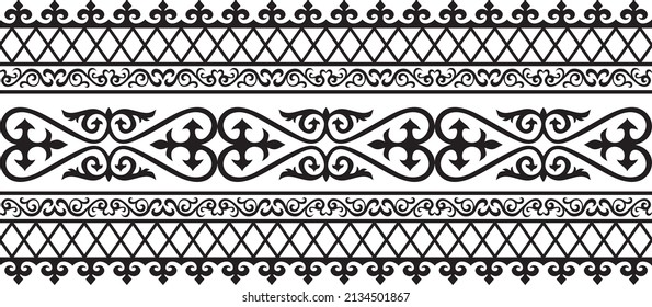 Vector monochrome seamless Kazakh national ornament. Ethnic pattern of the nomadic peoples of the great steppe, the Turks. Border, frame Mongols, Kyrgyz, Buryats, Kalmyks.
