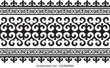 Vector monochrome seamless Kazakh national ornament. Ethnic pattern of the nomadic peoples of the great steppe, the Turks. Border, frame Mongols, Kyrgyz, Buryats, Kalmyks.