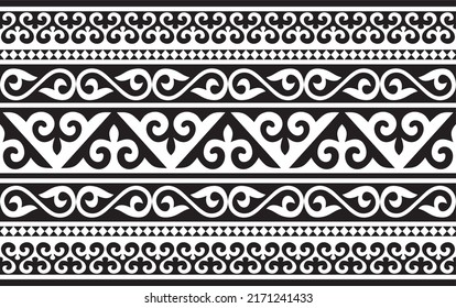 Vector monochrome seamless Kazakh national ornament. Ethnic pattern of the nomadic peoples of the great steppe, the Turks. Border, frame Mongols, Kyrgyz, Buryats, Kalmyks.