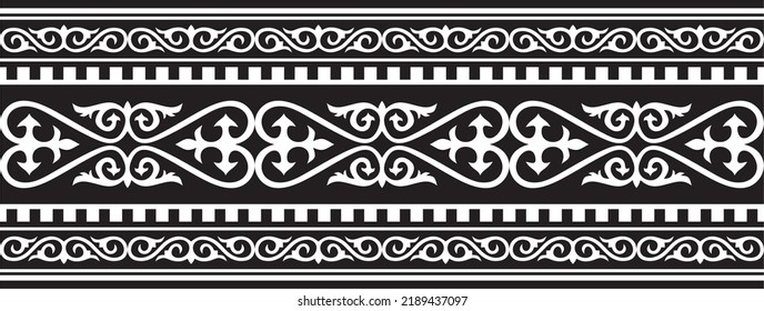 Vector monochrome seamless Kazakh national ornament. Ethnic pattern of the nomadic peoples of the great steppe, the Turks. Border, frame Mongols, Kyrgyz, Buryats, Kalmyks.