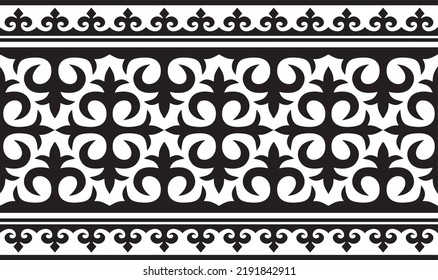 Vector monochrome seamless Kazakh national ornament. Ethnic pattern of the nomadic peoples of the great steppe, the Turks. Border, frame Mongols, Kyrgyz, Buryats, Kalmyks.