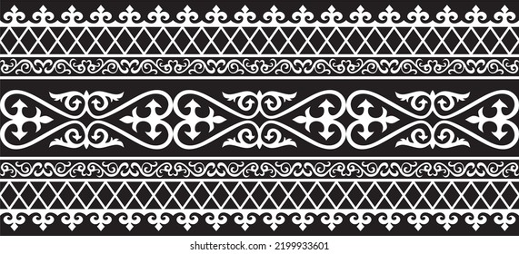 Vector monochrome seamless Kazakh national ornament. Ethnic pattern of the nomadic peoples of the great steppe, the Turks. Border, frame Mongols, Kyrgyz, Buryats, Kalmyks.