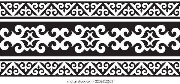 Vector monochrome seamless Kazakh national ornament. Ethnic pattern of the nomadic peoples of the great steppe, the Turks. Border, frame Mongols, Kyrgyz, Buryats, Kalmyks.