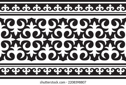 Vector monochrome seamless Kazakh national ornament. Ethnic pattern of the nomadic peoples of the great steppe, the Turks. Border, frame Mongols, Kyrgyz, Buryats, Kalmyks.