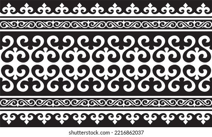 Vector monochrome seamless Kazakh national ornament. Ethnic pattern of the nomadic peoples of the great steppe, the Turks. Border, frame Mongols, Kyrgyz, Buryats, Kalmyks.