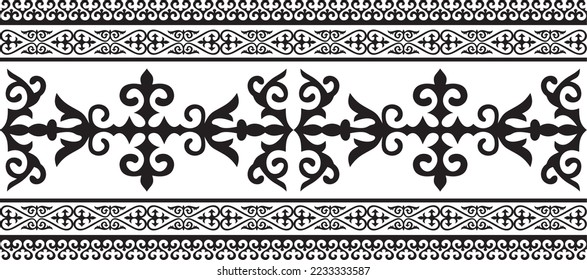 Vector monochrome seamless Kazakh national ornament. Ethnic pattern of the nomadic peoples of the great steppe, the Turks. Border, frame Mongols, Kyrgyz, Buryats, Kalmyks.