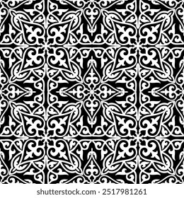 Vector monochrome seamless Kazakh national ornament. Kazakh, Mongolian, Kyrgyz, Kalmyk endless patterns. Yurt and clothing decoration. Print of the nomadic peoples of the great steppe. 