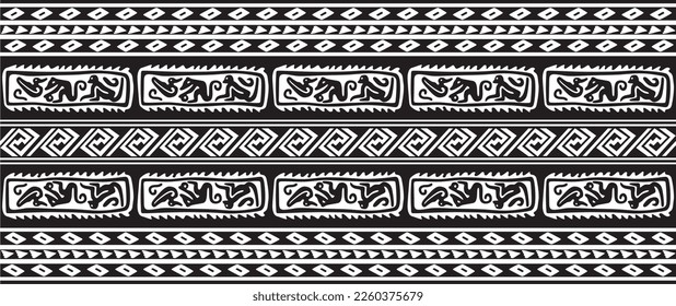 Vector monochrome seamless Native American border. Endless pattern of indigenous peoples of America, Aztecs, Mayans, Incas. Native American ornament