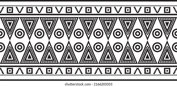 Vector Monochrome Seamless Ornament Of Native Americans, Aztecs. Endless Border Of The Tribes Of South And Central America.