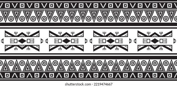 Vector monochrome seamless ornament of Native Americans, Aztecs. Endless border of the tribes of South and Central America.