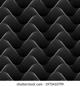 Vector monochrome seamless pattern. Abstract dunes of white lines wallpaper or textile design.