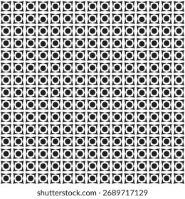 Vector monochrome seamless pattern. Abstract black and white texture, simple geometric figures, smooth lines, circles, repeat tiles. Endless background